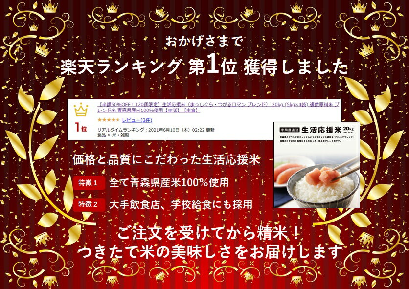 【青森県産★出荷日に精米します!】生活応援米(まっしぐら・つがるロマン ブレンド) 20kg (5kg×4袋) 複数原料米 ブレンド米 青森県産米100%使用【生活】【主食】 画像 | 日本全国各地のお取り寄せモール風土jp